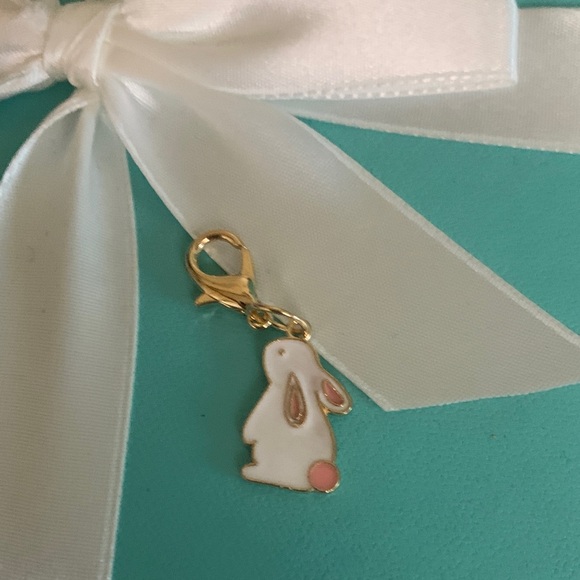 Accessories - White & Pink Easter Bunny Enamel Charm with Gold Lobster Clasp 319